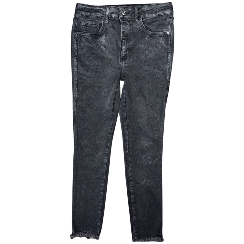 We The Free People Black Coated Shimmer Skinny Jeans Size 30 High Rise Raw Hem